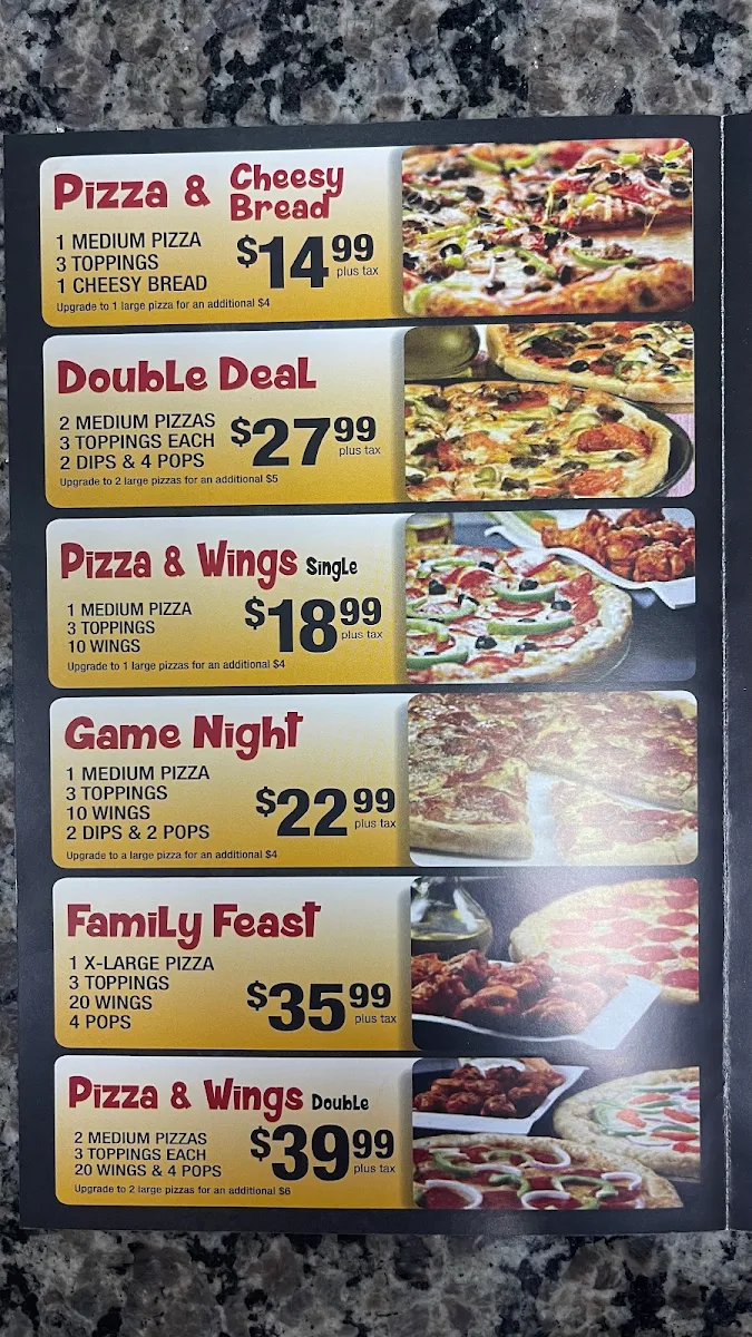 Menu, Pizzano Pizza & Wings