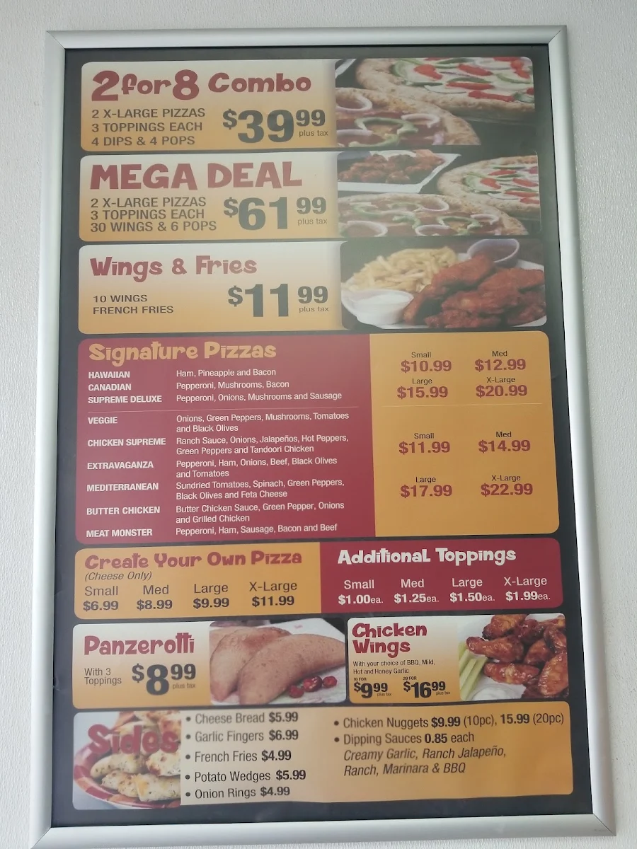 Menu, Pizzano Pizza & Wings