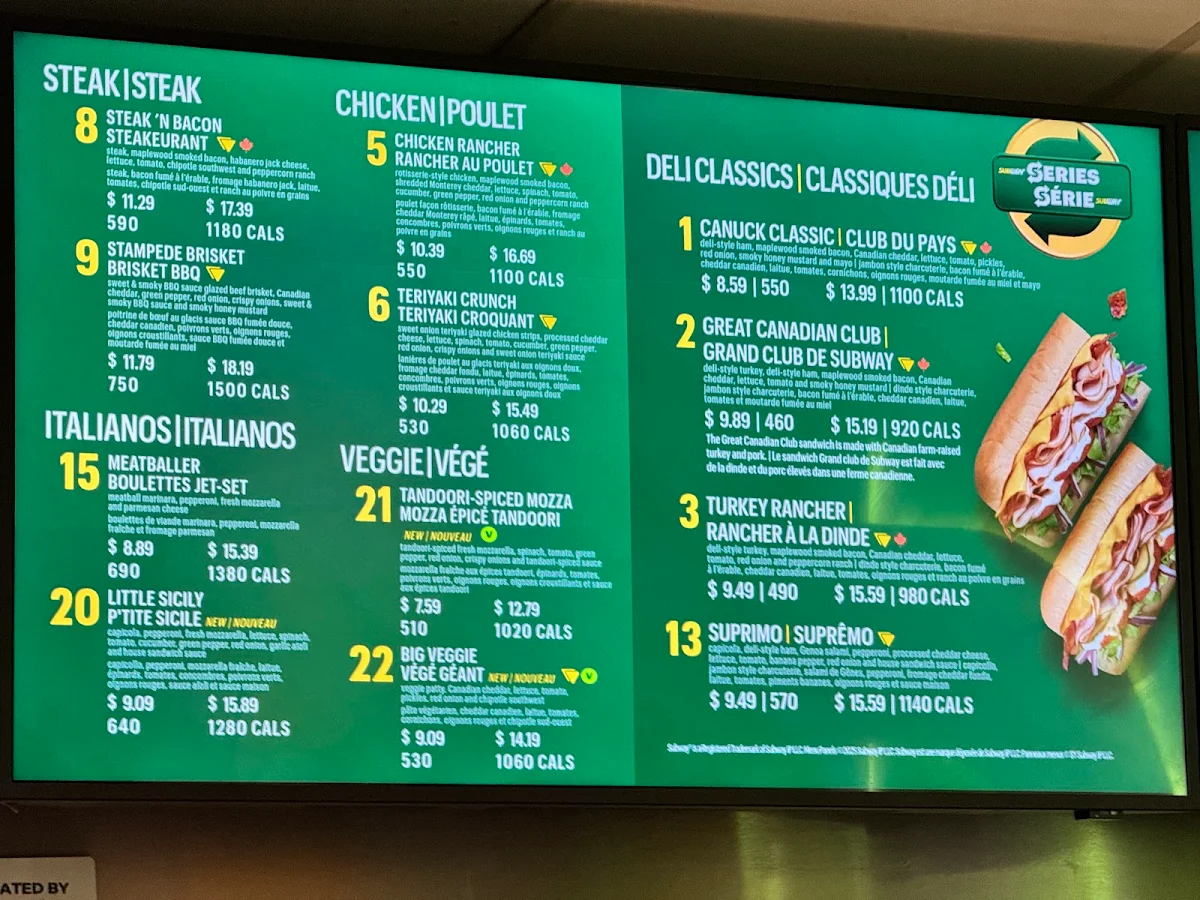 Menu, Subway