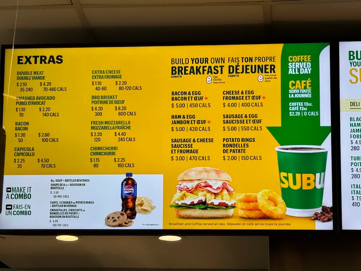 Menu, Subway