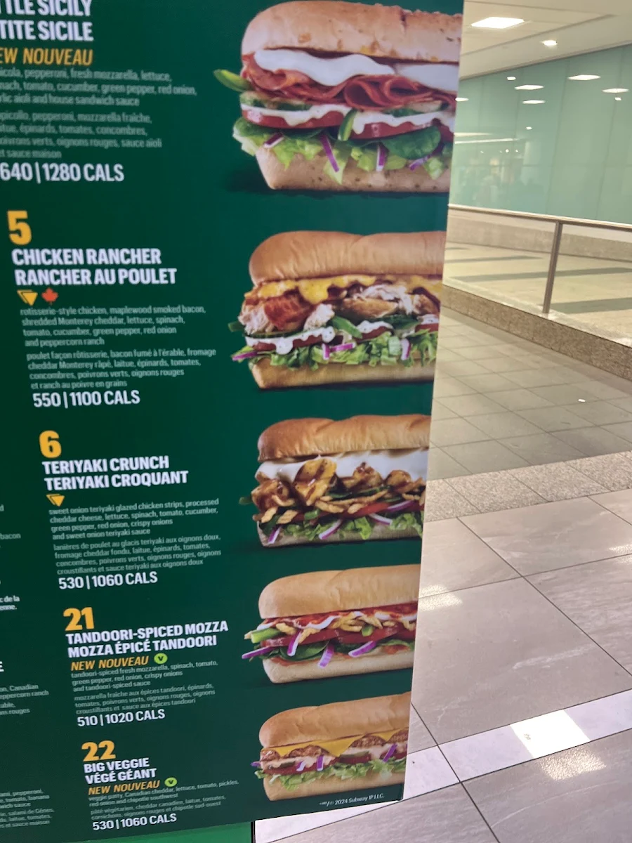 Menu, Subway