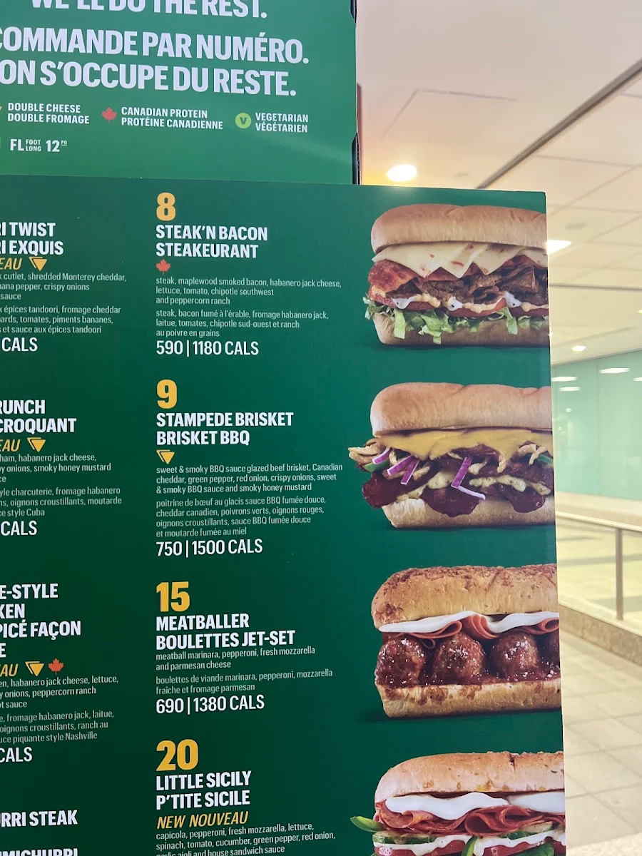 Menu, Subway