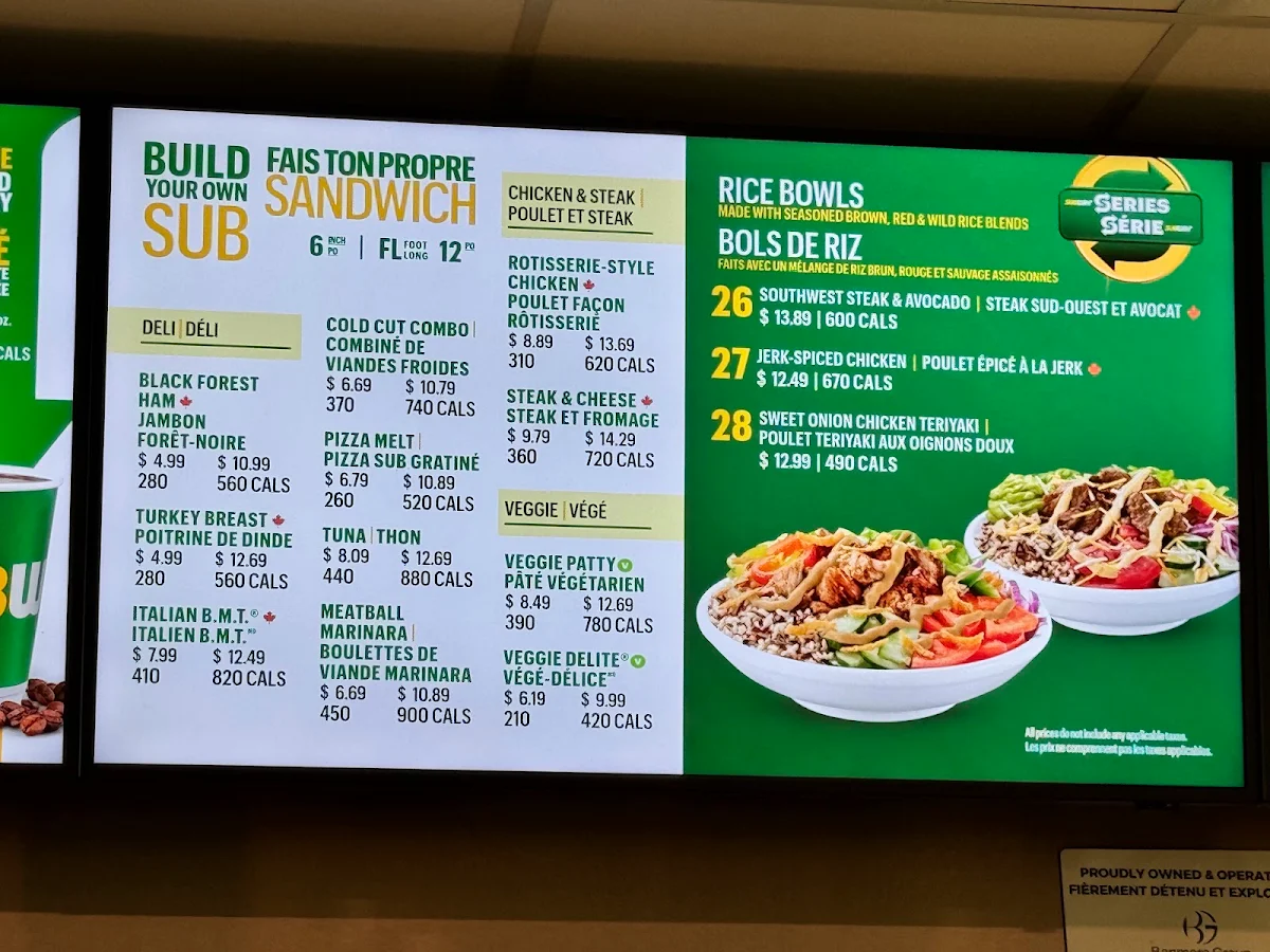 Menu, Subway