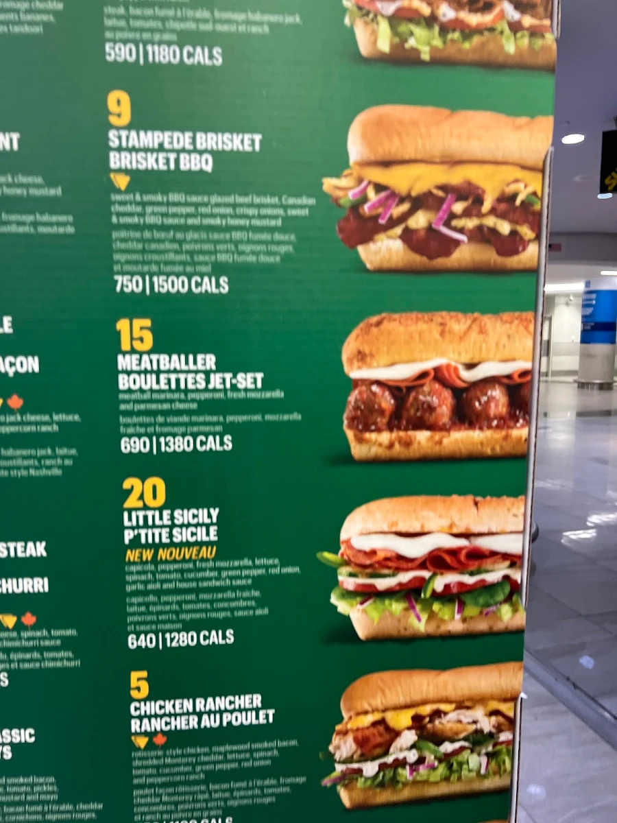 Menu, Subway