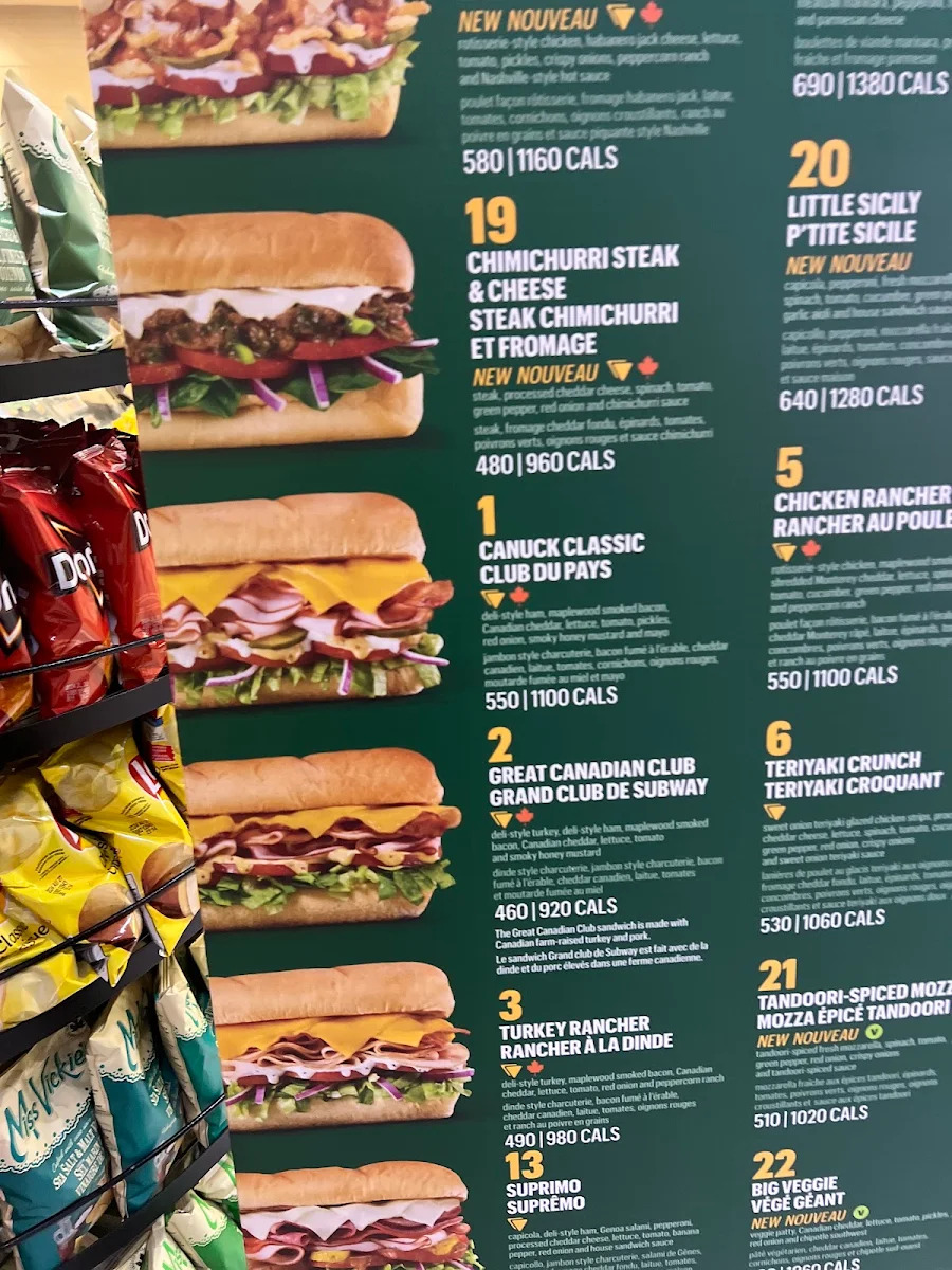 Menu, Subway