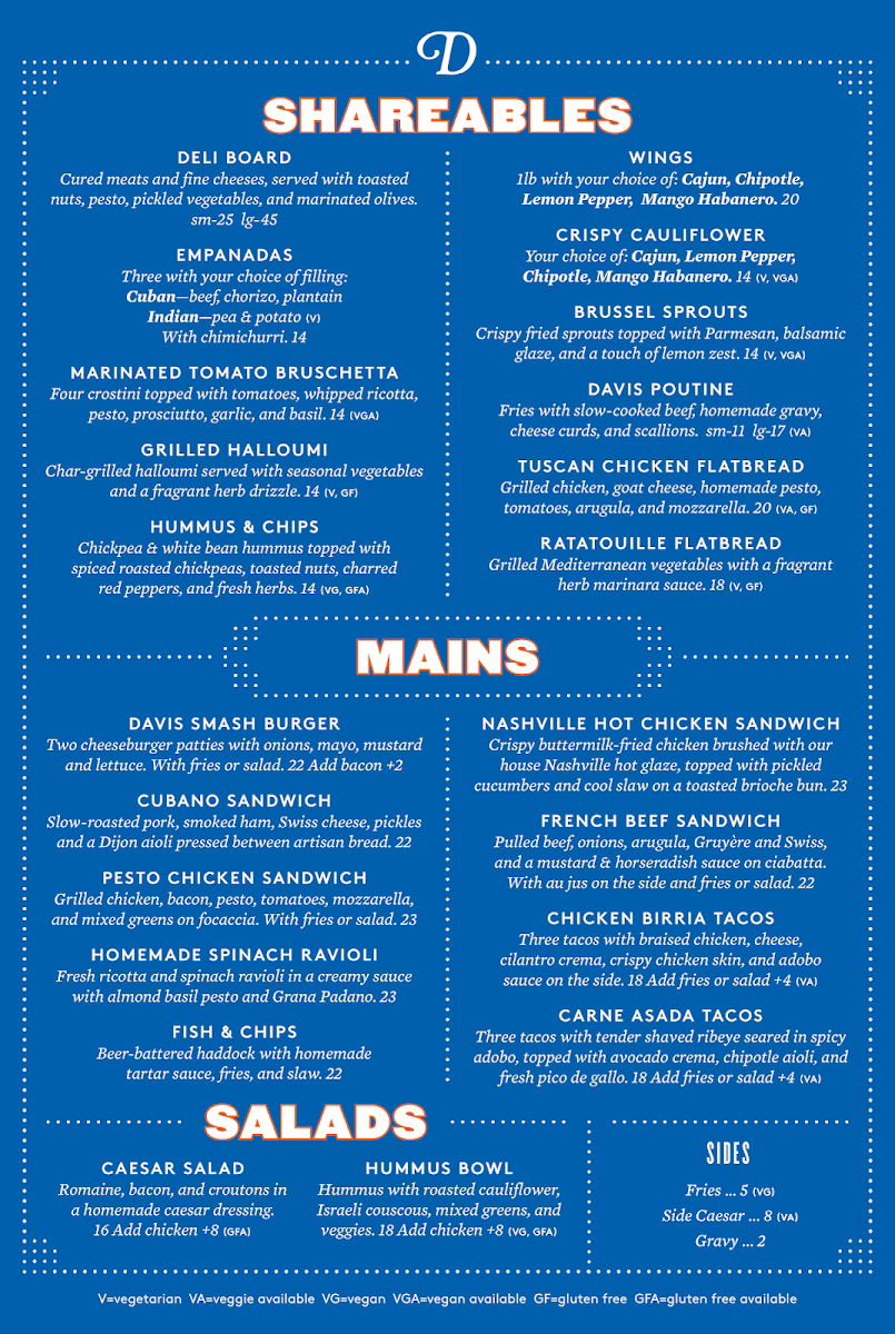Menu, Davis Craft Kitchen and Bar (a Refined Fool Restaurant)