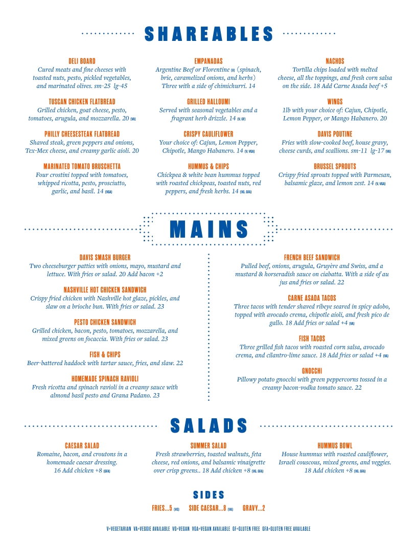 Menu, Davis Craft Kitchen and Bar (a Refined Fool Restaurant)