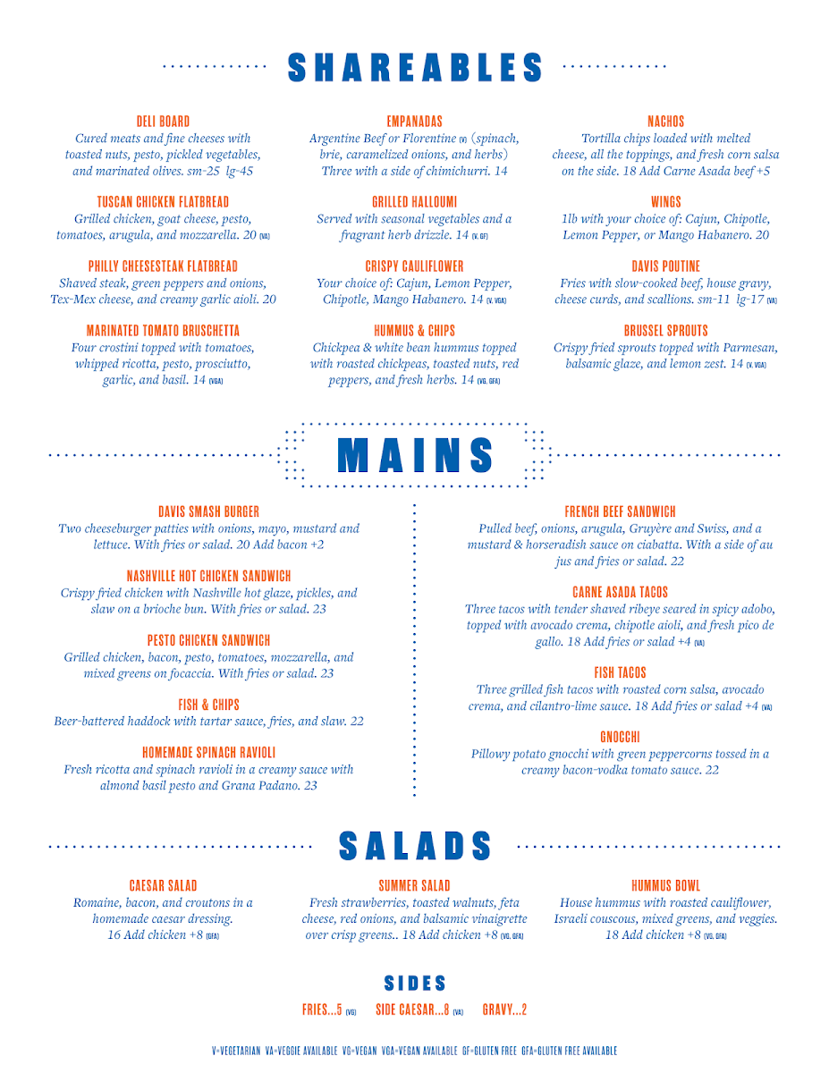 Menu, Davis Craft Kitchen and Bar (a Refined Fool Restaurant)
