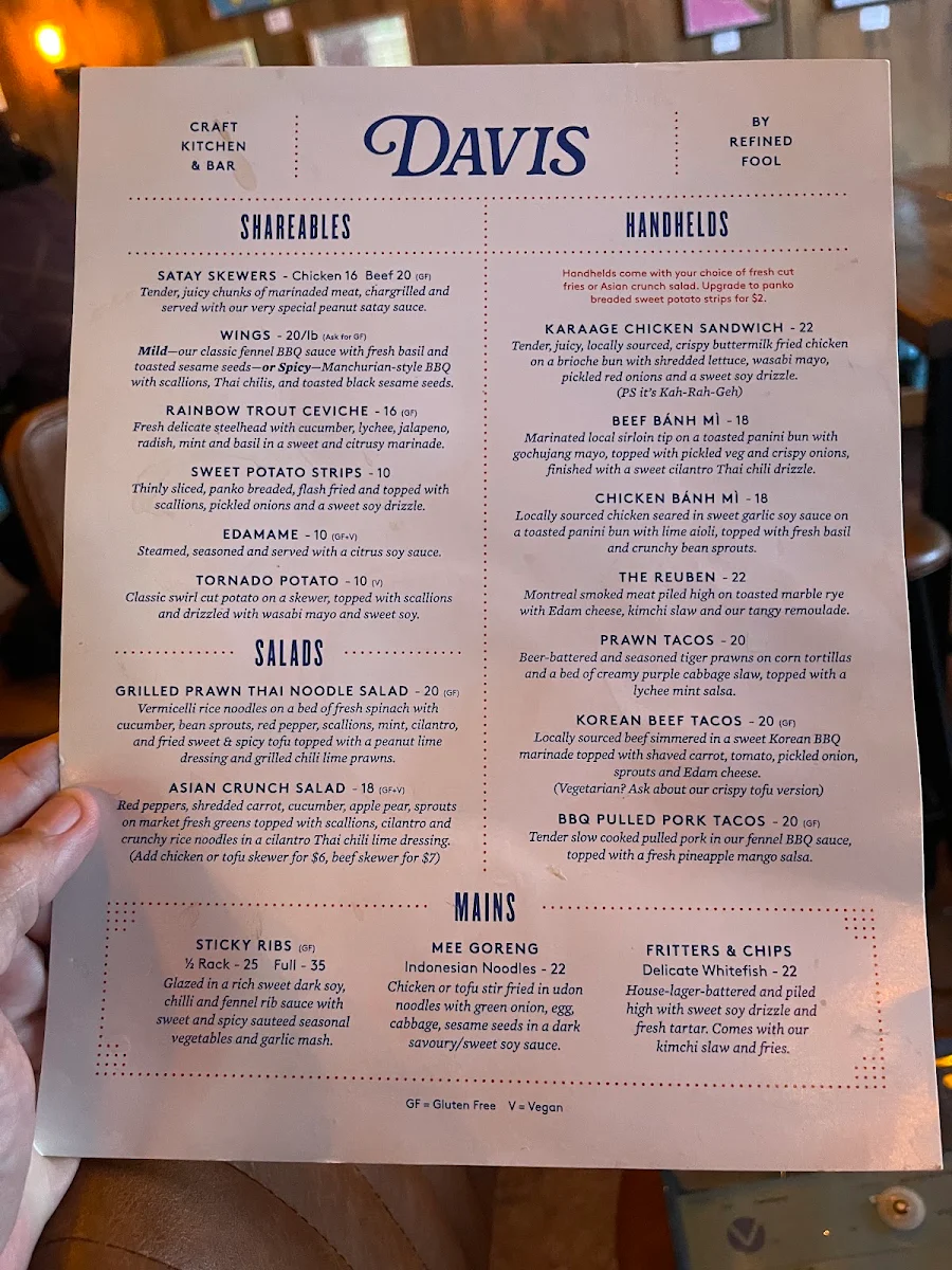 Menu, Davis Craft Kitchen and Bar (a Refined Fool Restaurant)