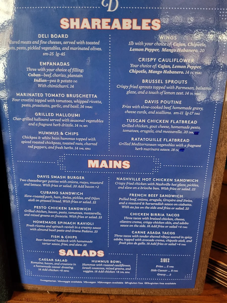 Menu, Davis Craft Kitchen and Bar (a Refined Fool Restaurant)