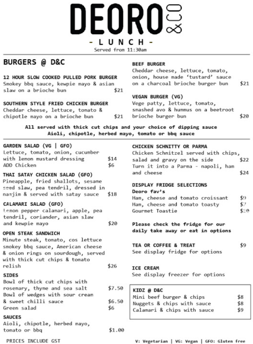 Menu, Cafe Delaray & Co