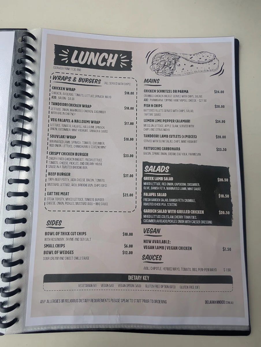 Menu, Cafe Delaray & Co