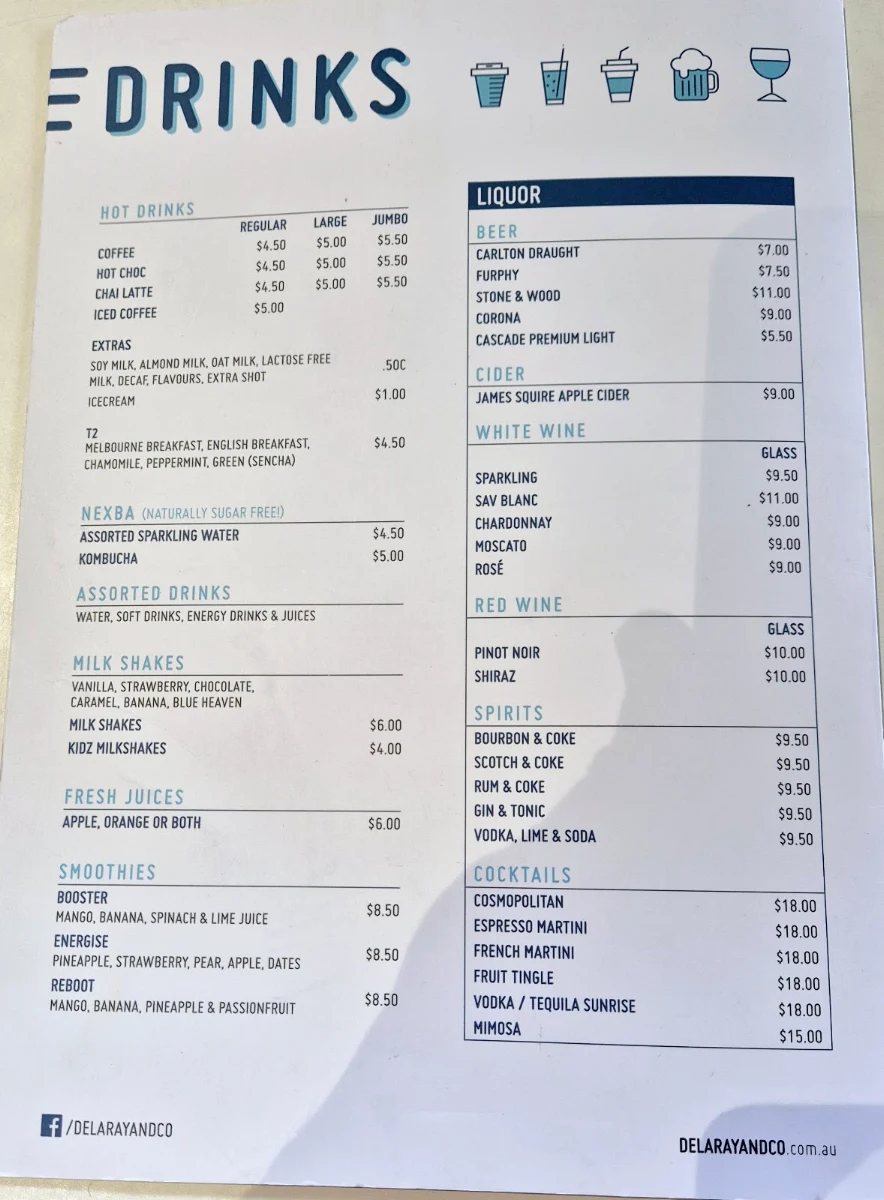 Menu, Cafe Delaray & Co