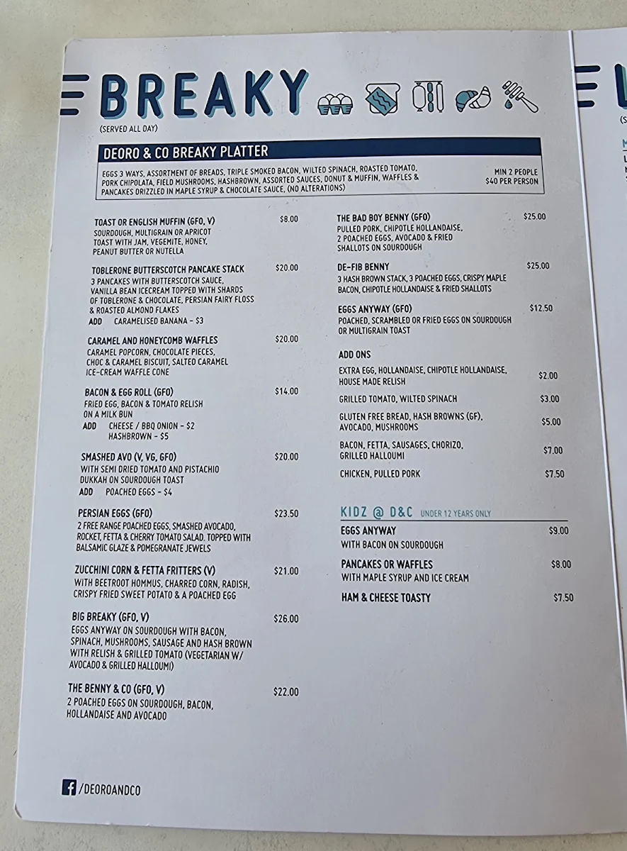 Menu, Cafe Delaray & Co