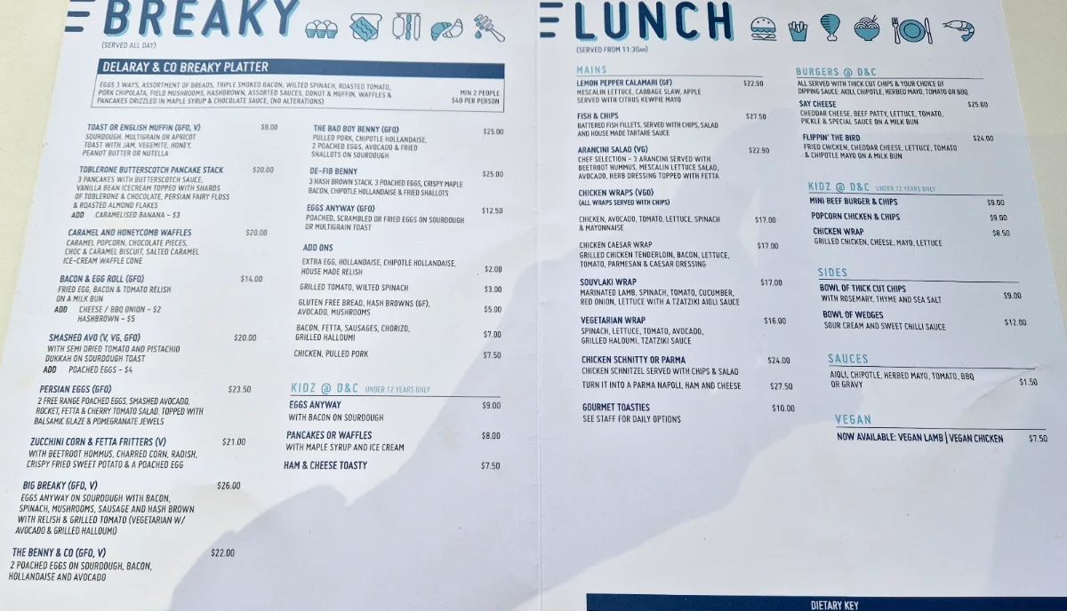 Menu, Cafe Delaray & Co