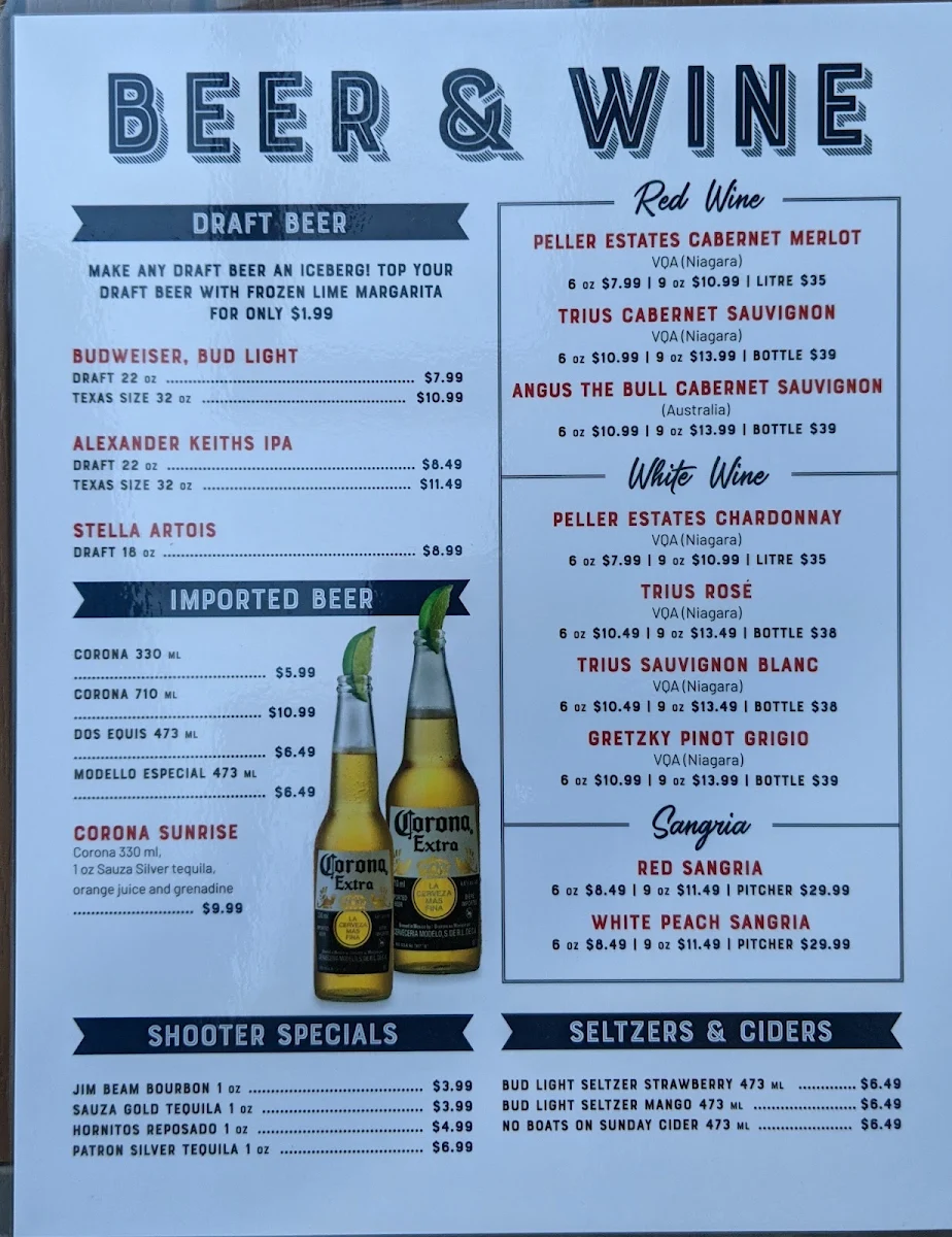 Menu, Lone Star Texas Grill