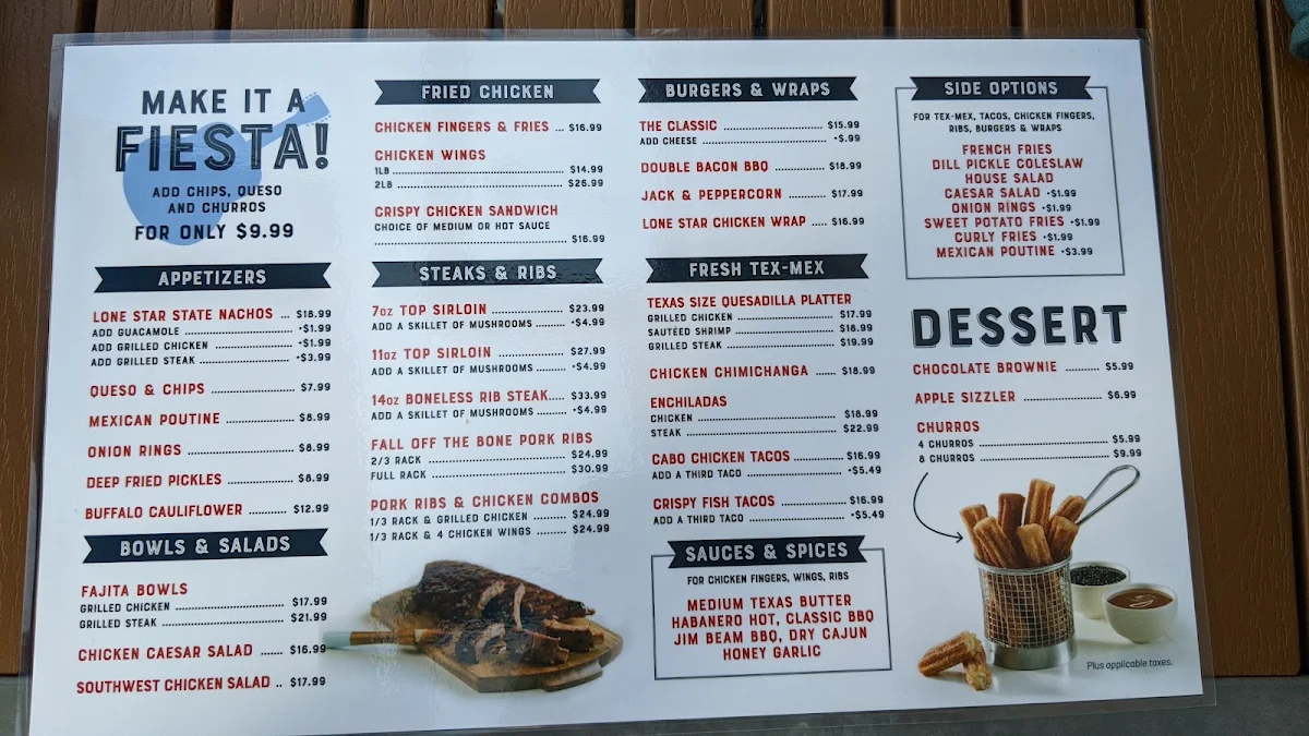 Menu, Lone Star Texas Grill