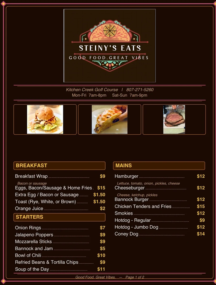 Menu, Steiny’s Eats