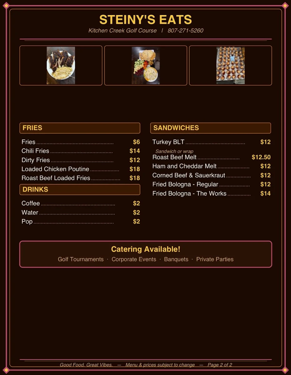 Menu, Steiny’s Eats