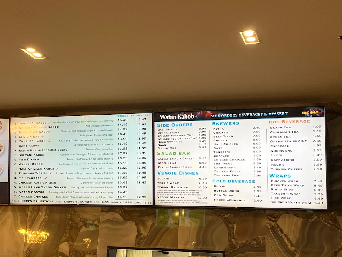 Menu, Watan Kabob - Financial Drive