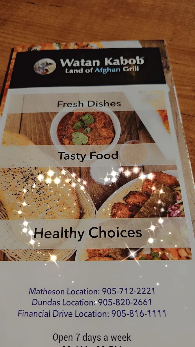 Menu, Watan Kabob - Financial Drive