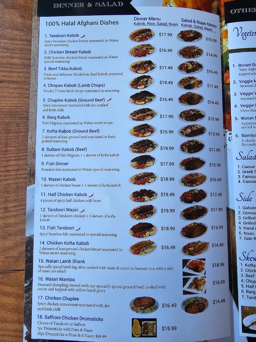 Menu, Watan Kabob - Financial Drive