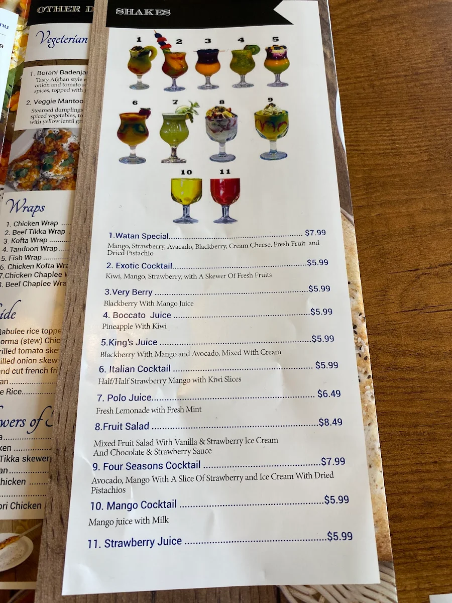 Menu, Watan Kabob - Financial Drive