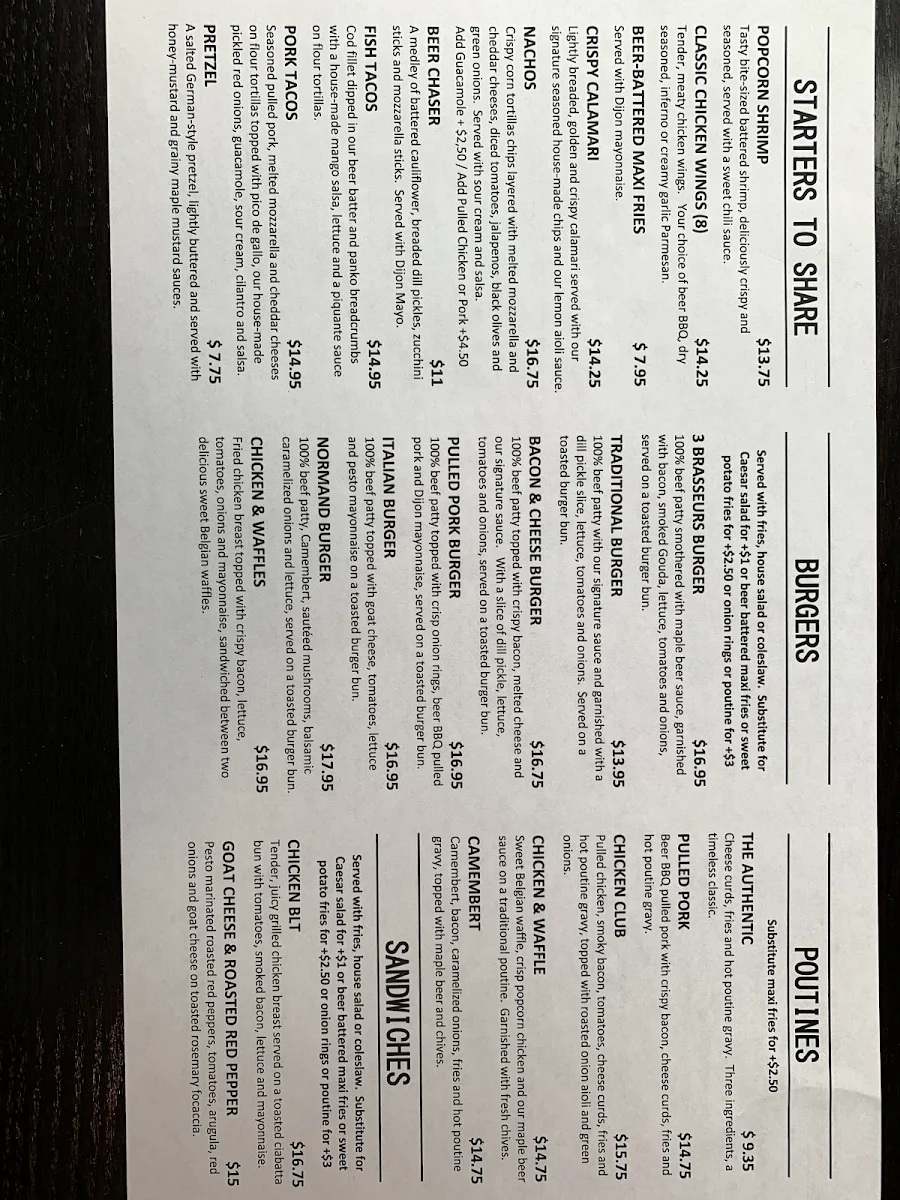 Menu, 3 Brasseurs - Kanata