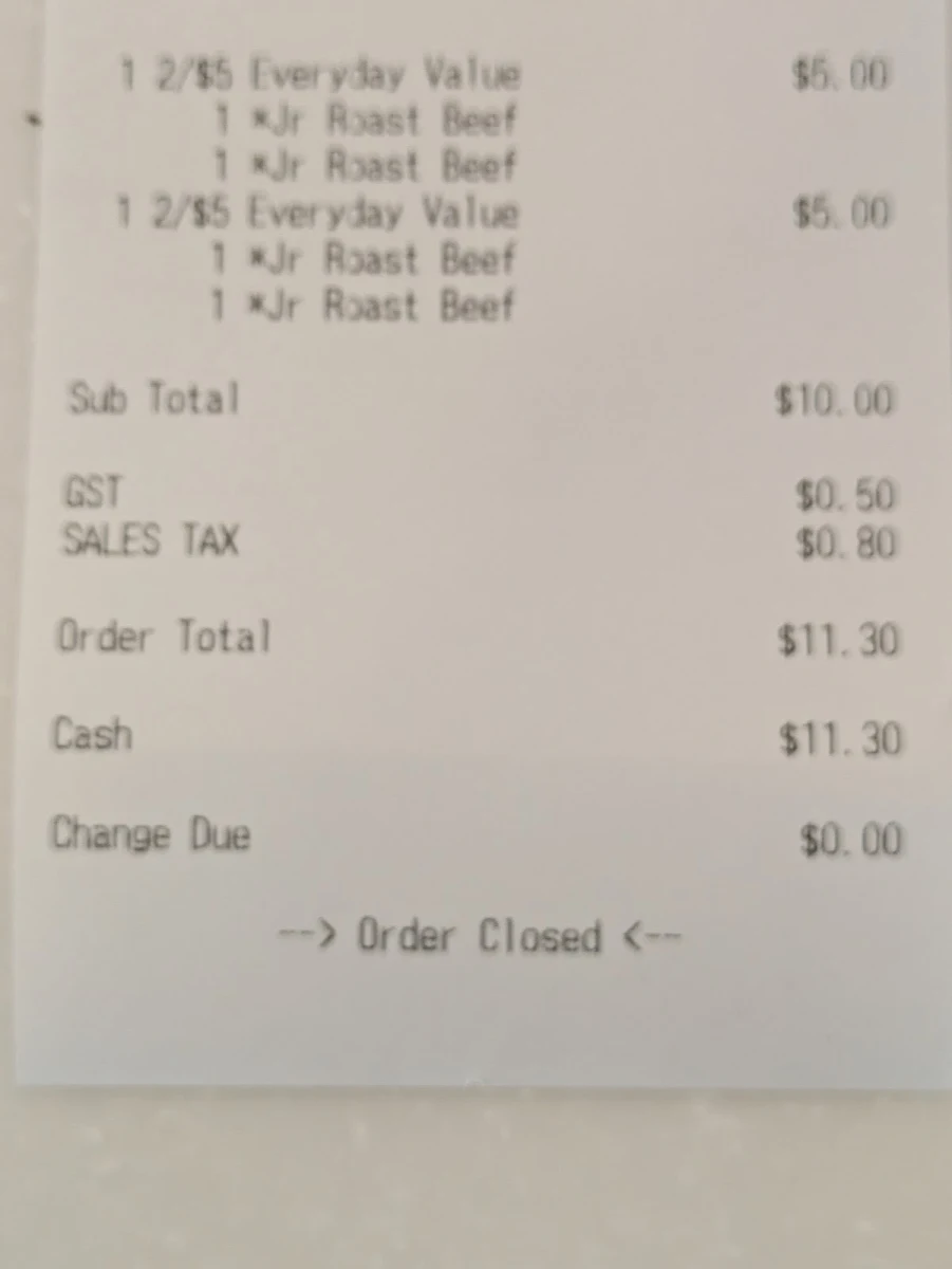 Menu, Arby's