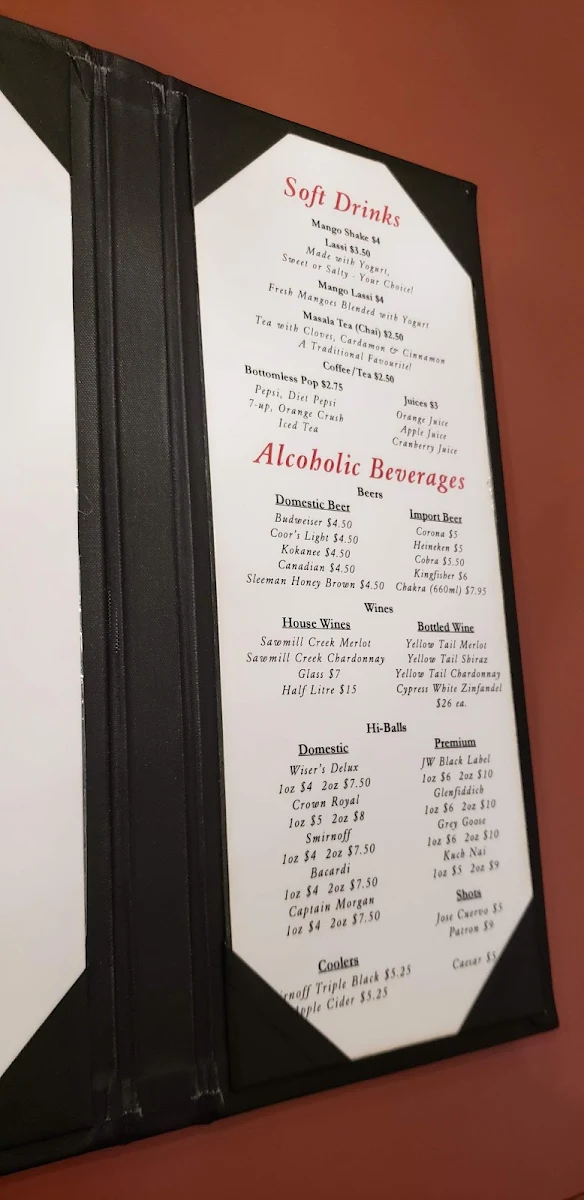 Menu, Gian's Indian Cuisine