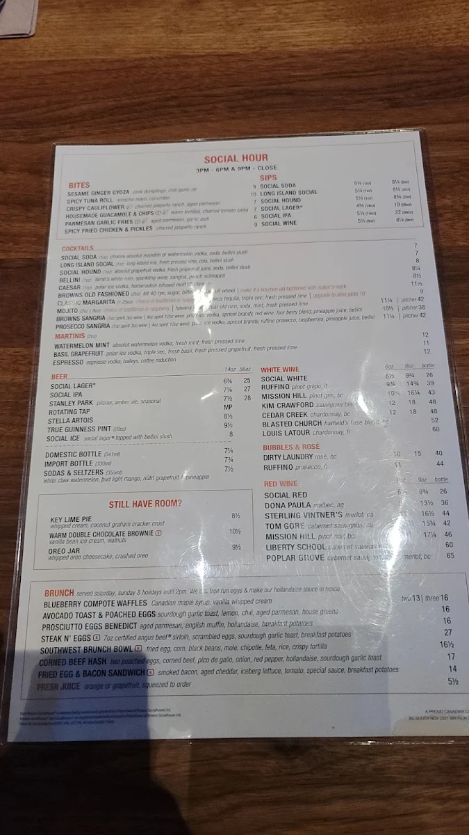 Menu, Browns Socialhouse Mccallum