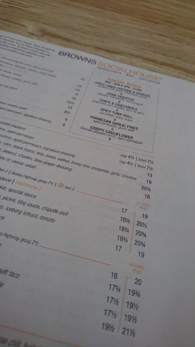 Menu, Browns Socialhouse Mccallum