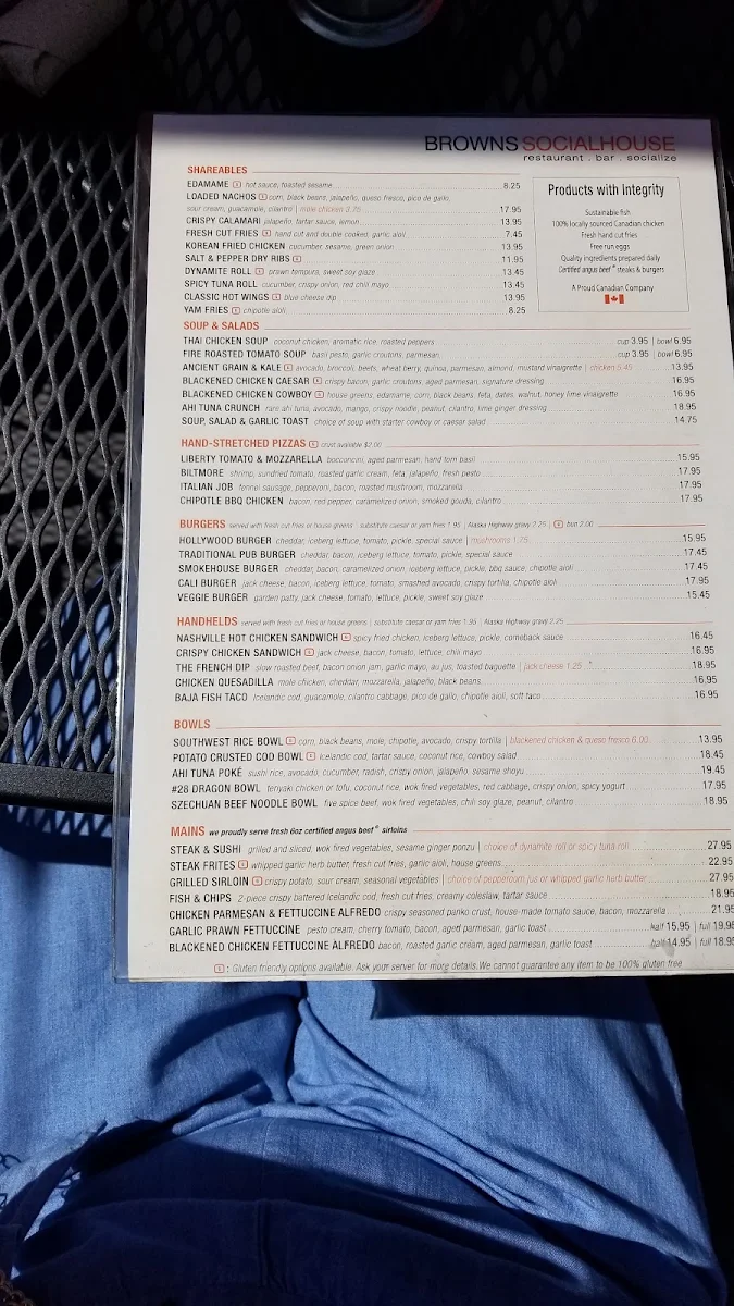 Menu, Browns Socialhouse Mccallum