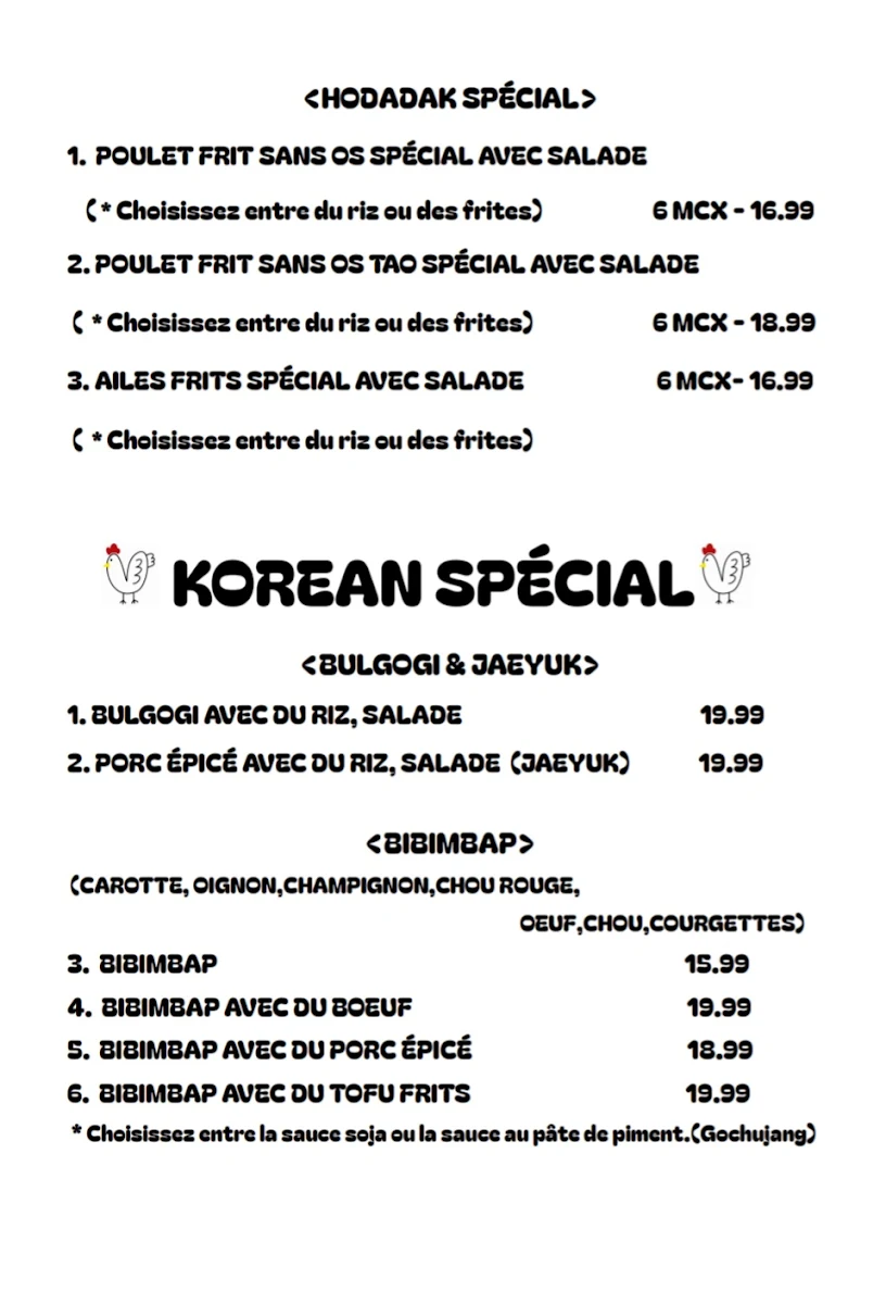 Menu, Korean Restaurant Hodadak