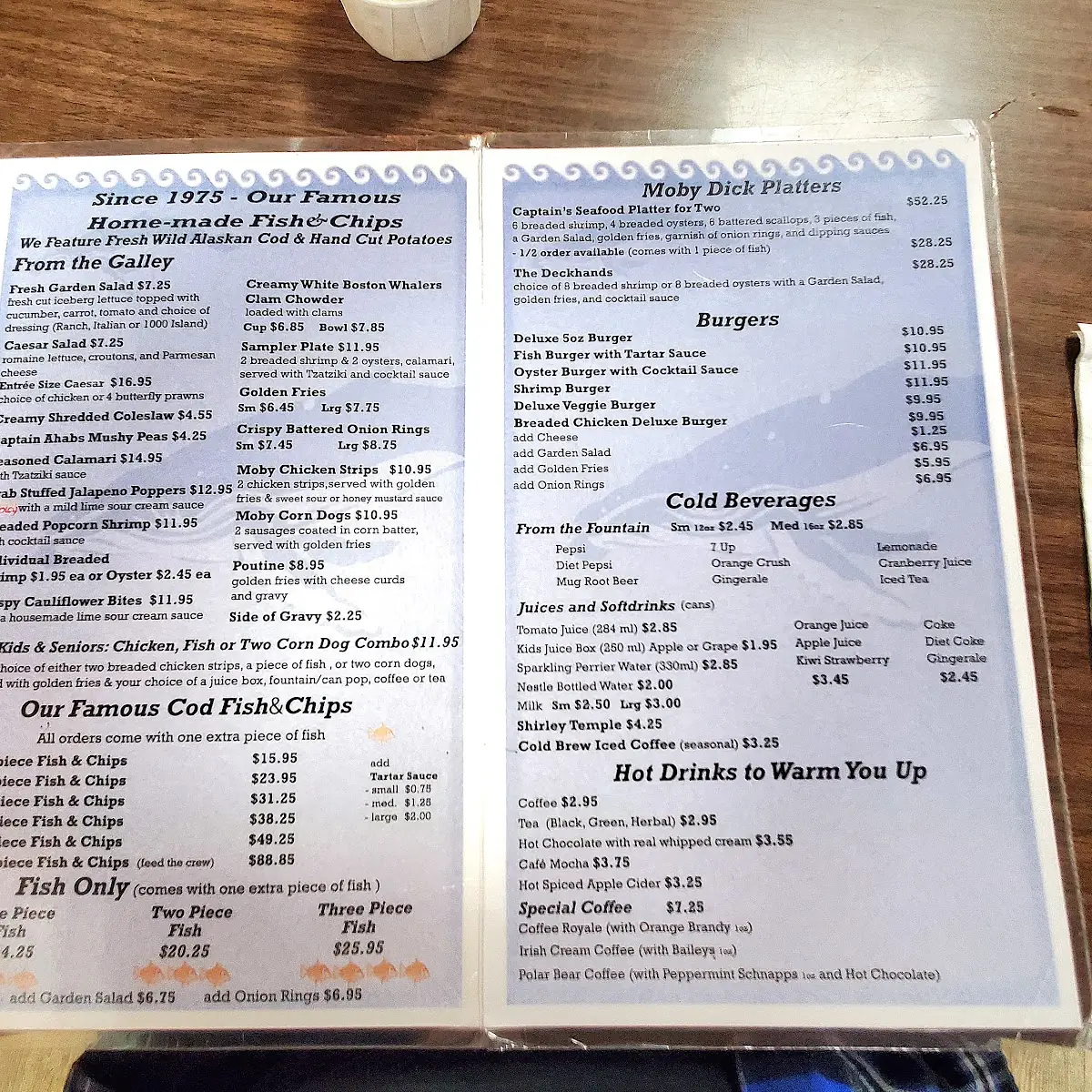 Menu, Moby Dick Restaurant