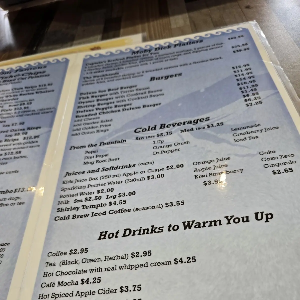 Menu, Moby Dick Restaurant