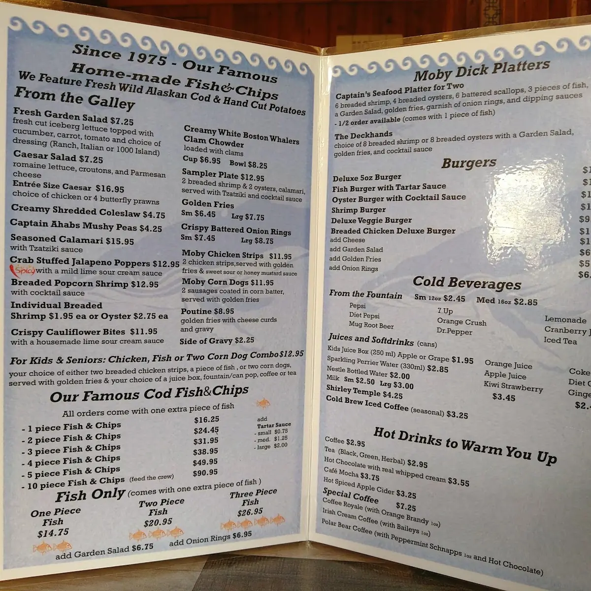 Menu, Moby Dick Restaurant
