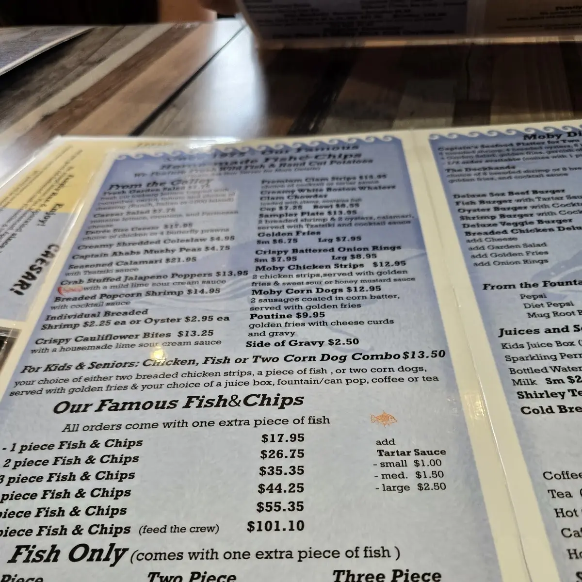 Menu, Moby Dick Restaurant