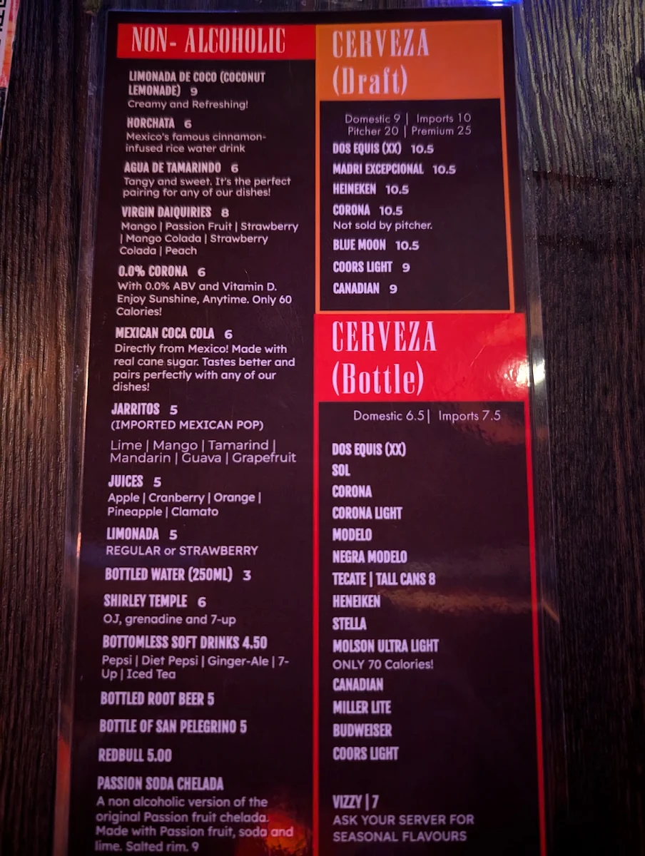 Menu, Taco N Tequila