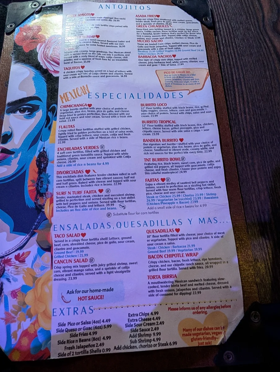 Menu, Taco N Tequila