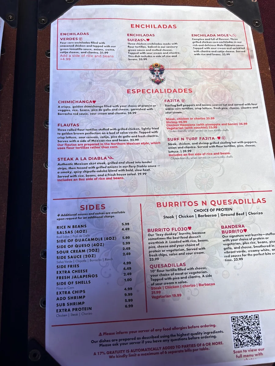Menu, Taco N Tequila
