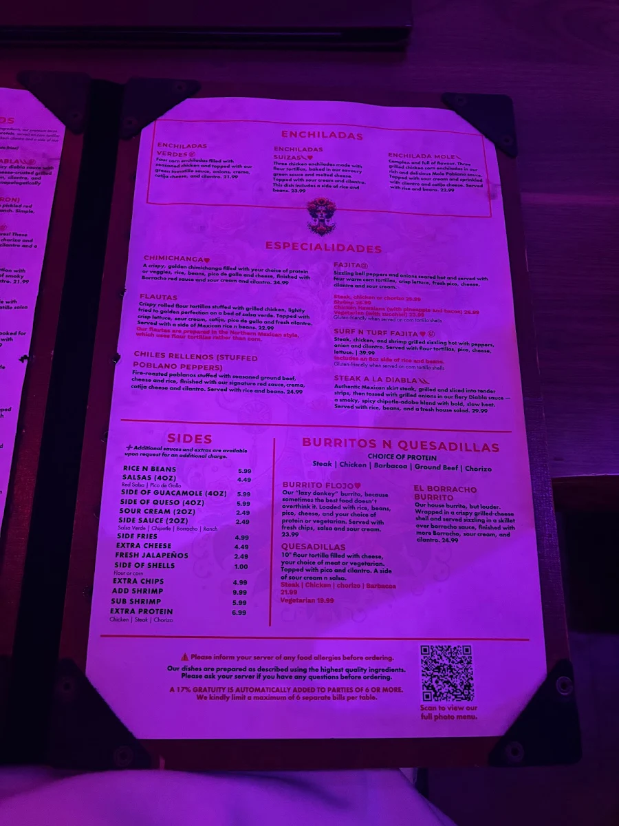 Menu, Taco N Tequila
