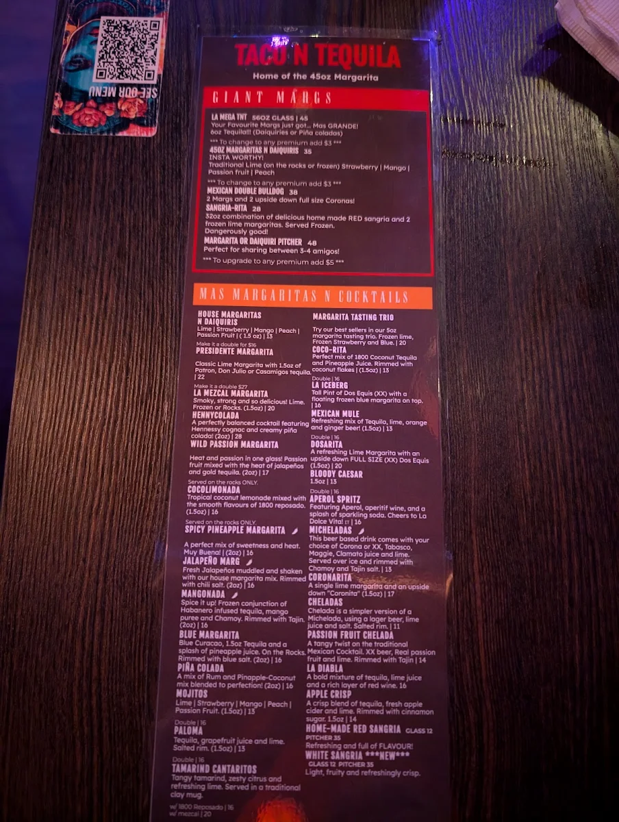 Menu, Taco N Tequila