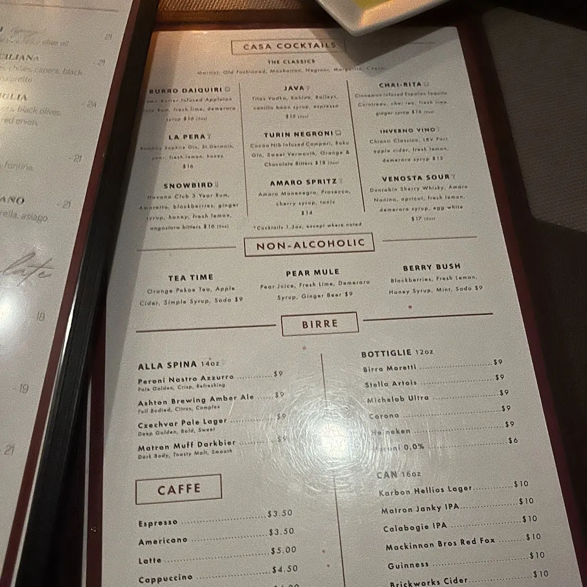 Menu, Casa Domenico