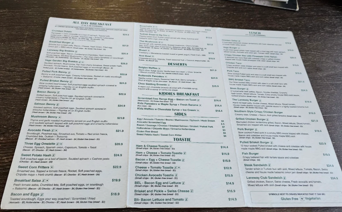 Menu, Laneway Seven