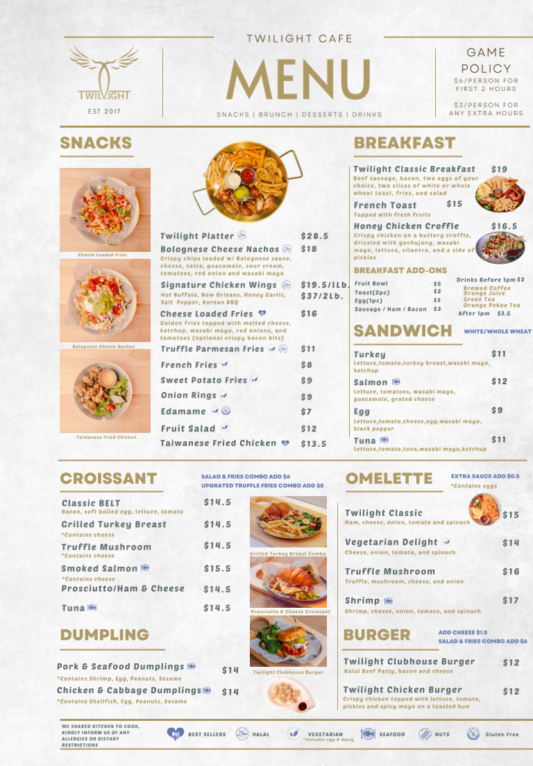 Menu, Twilight Cafe & Bar (North York)