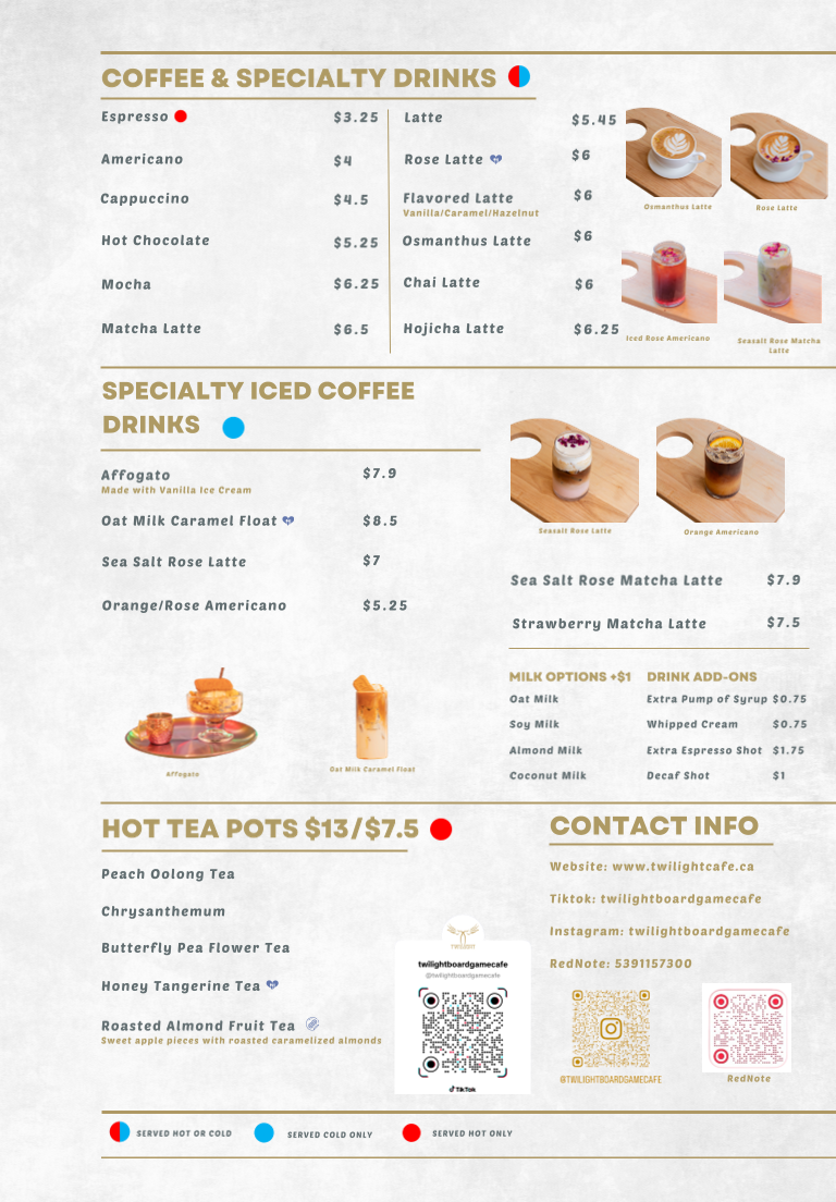 Menu, Twilight Cafe & Bar (North York)