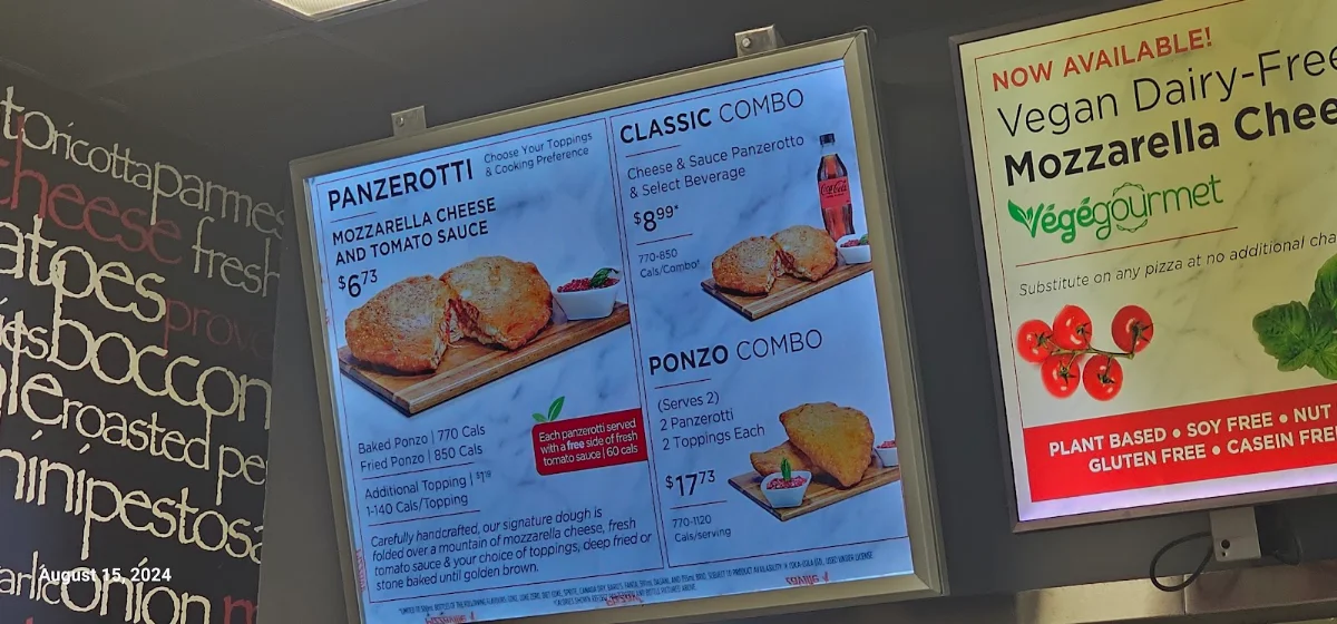 Menu, Pizzaville