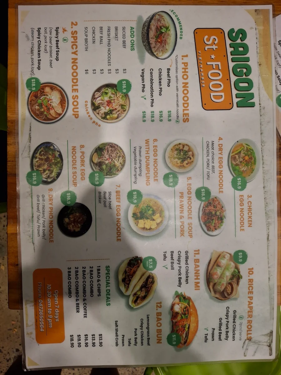 Menu, Saigon St Food