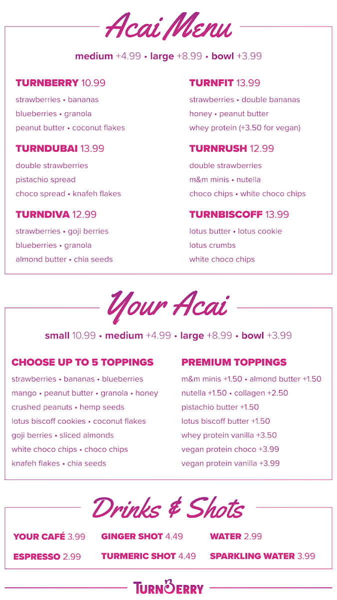 Menu, TurnBerry Acai